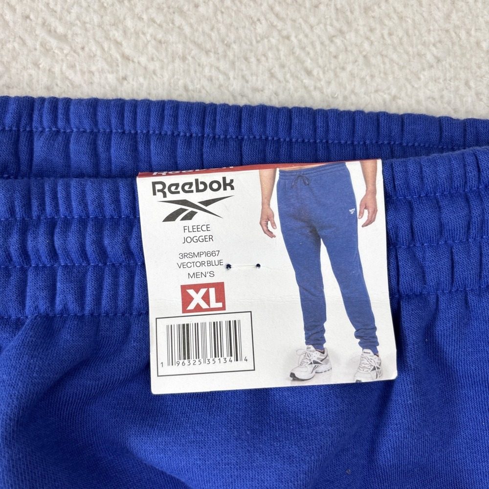 NEW REEBOK Mens Fleece Joggers Sweatpants XL Blue Athletic Pants Tapered Stretch - Picture 3 of 13